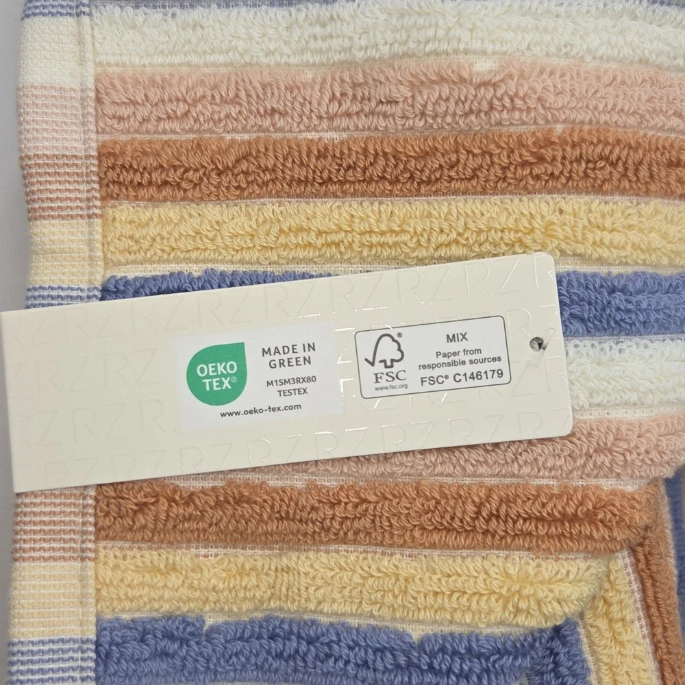 Rachel Zoe 4pc Cotton Bath Hand Towel Set Earthy Neutral Color Stripe Boho Fall